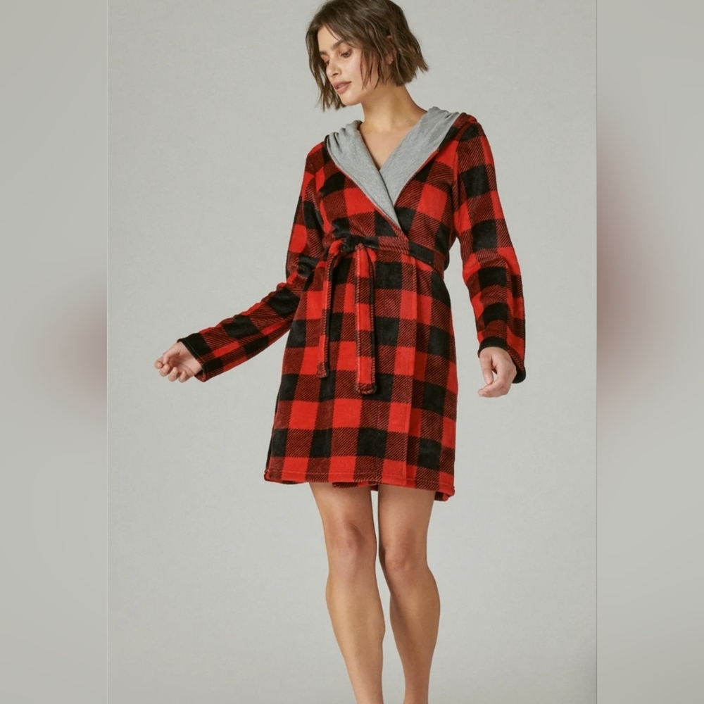 Lucky Brand Buffalo Plaid Hooded Bath Robe